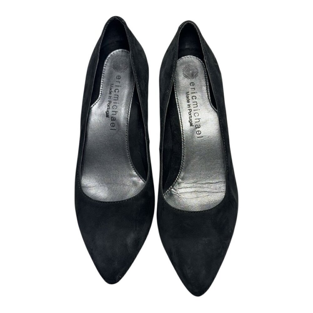 Eric Michael Shoes Heels Size 7.5 Black Gray women's suede pointy toe shoe 38 EU - Picture 3 of 12